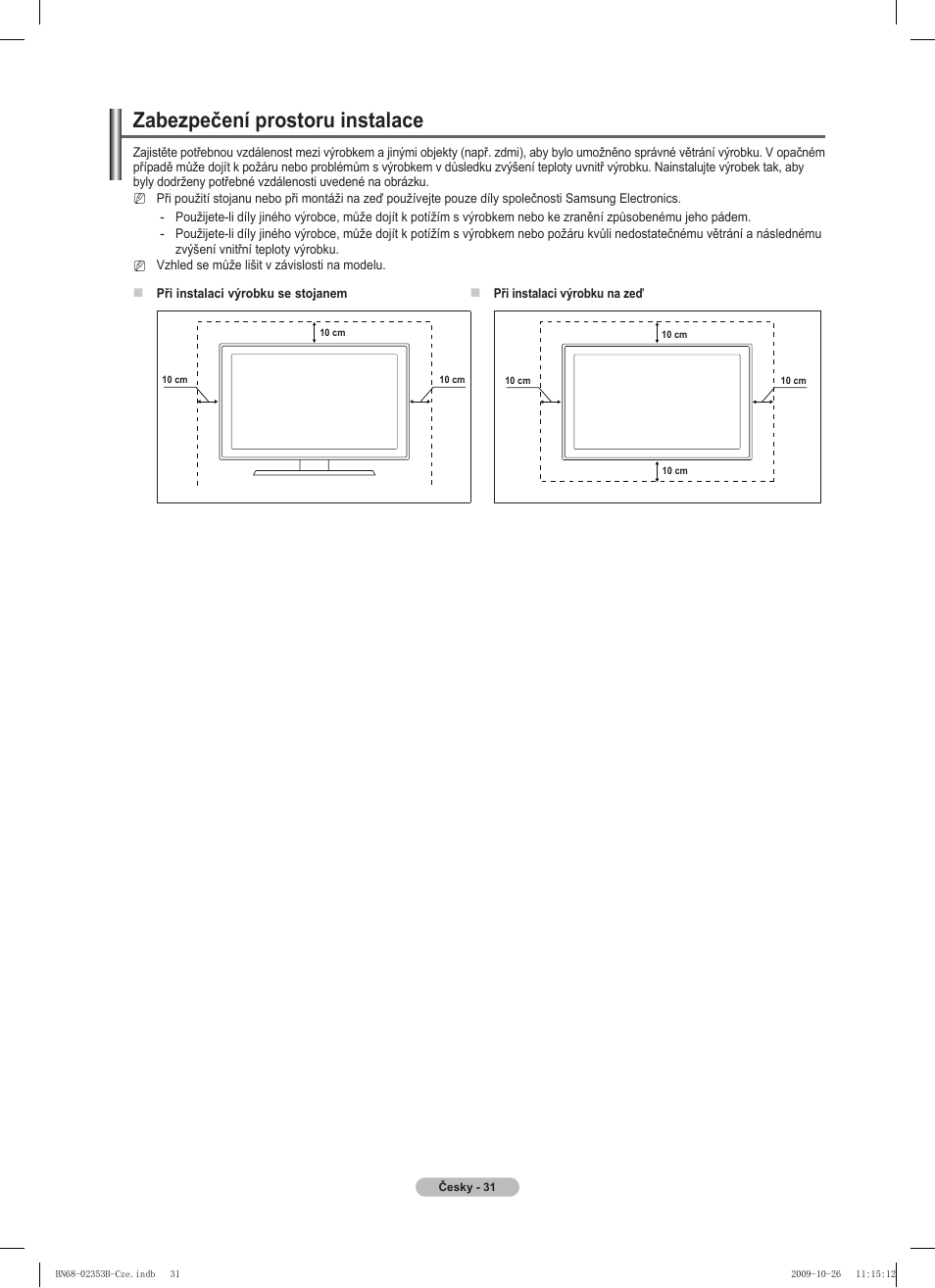Zabezpečení prostoru instalace | Samsung PS42B430P2W User Manual | Page 201 / 343