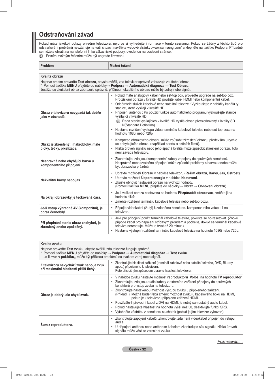 Odstraňování závad | Samsung PS42B430P2W User Manual | Page 202 / 343