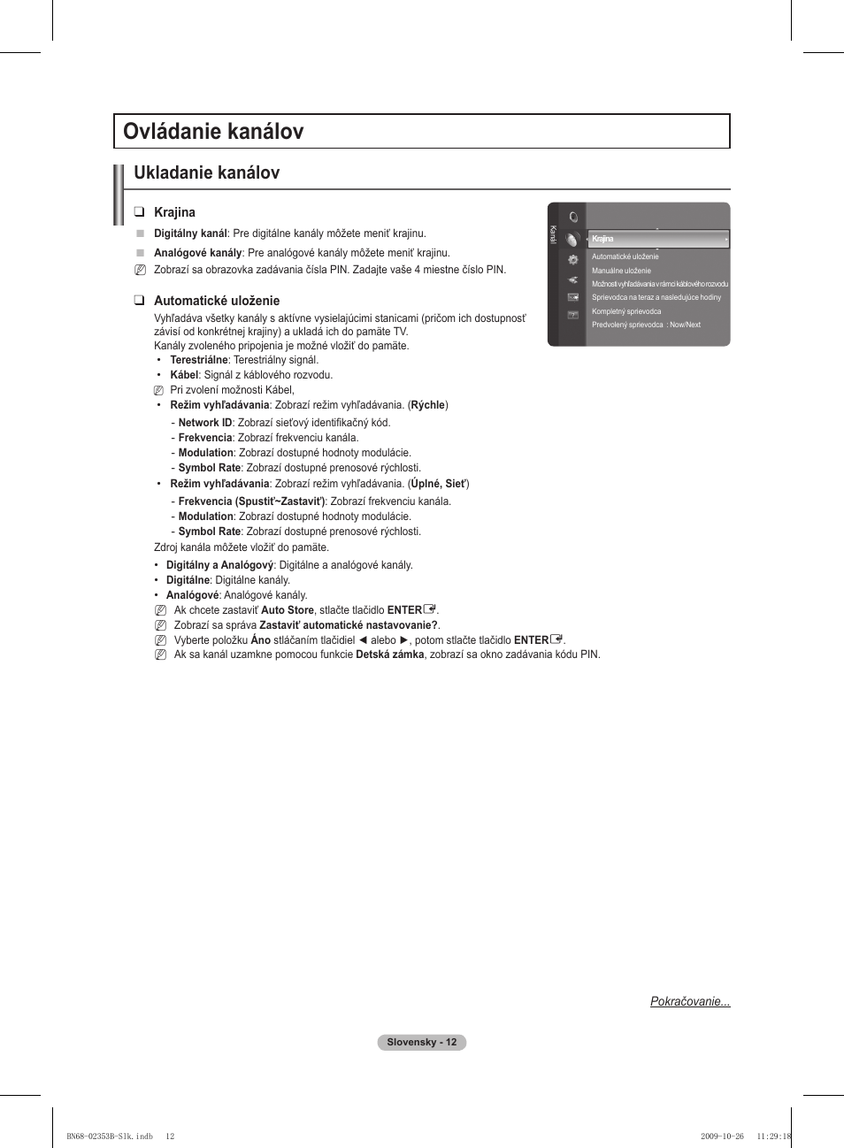 Ovládanie kanálov, Ukladanie kanálov | Samsung PS42B430P2W User Manual | Page 216 / 343