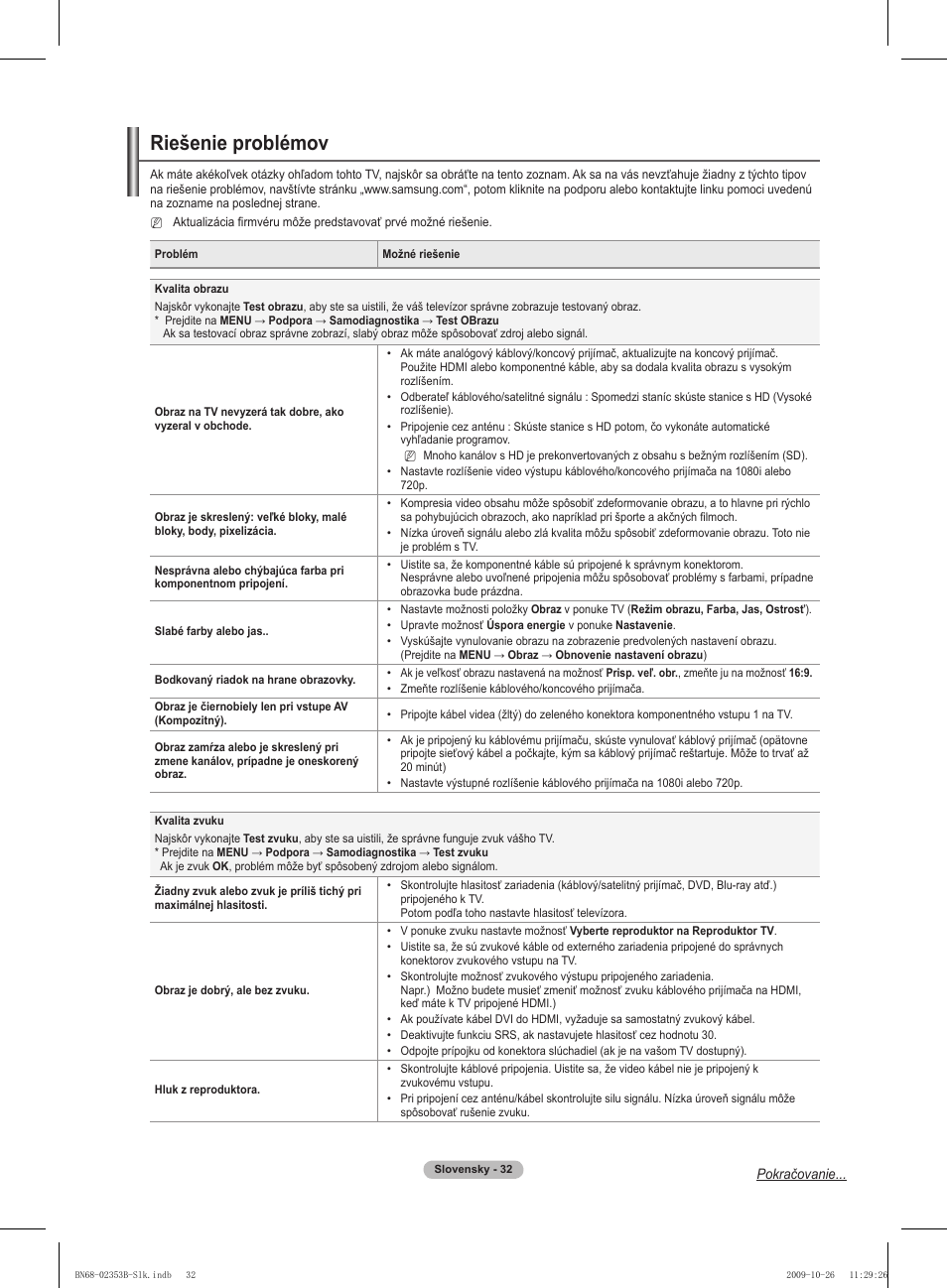 Riešenie problémov | Samsung PS42B430P2W User Manual | Page 236 / 343