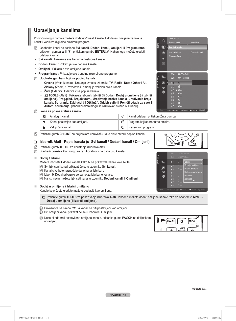 Upravljanje kanalima, Nastavak | Samsung PS42B430P2W User Manual | Page 321 / 343