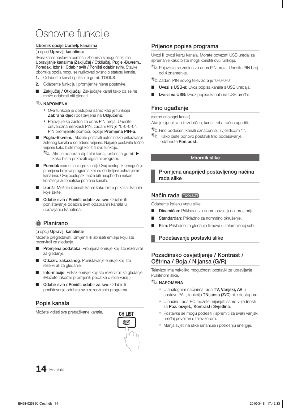 Osnovne funkcije, Fav.ch p.mode dual mts | Samsung LE26C350D1W User Manual | Page 179 / 331