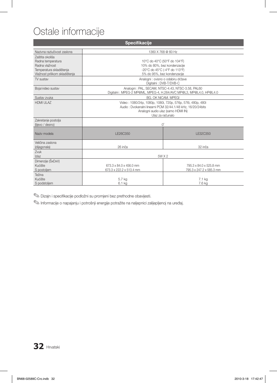 Ostale informacije | Samsung LE26C350D1W User Manual | Page 197 / 331