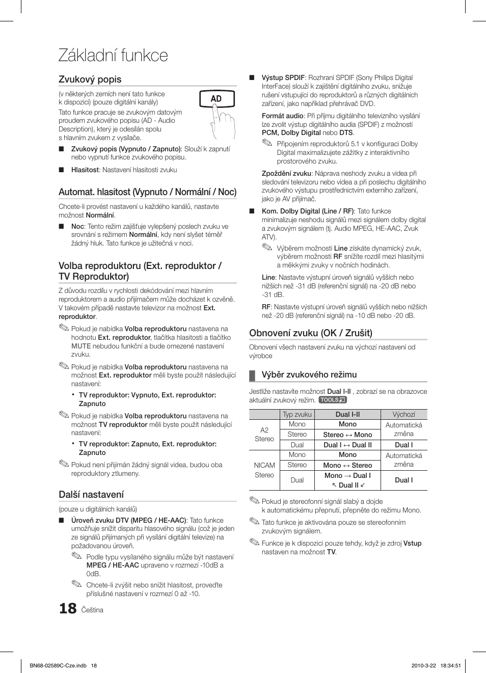 Základní funkce, Fav.ch p.mode dual mts | Samsung LE26C350D1W User Manual | Page 216 / 331