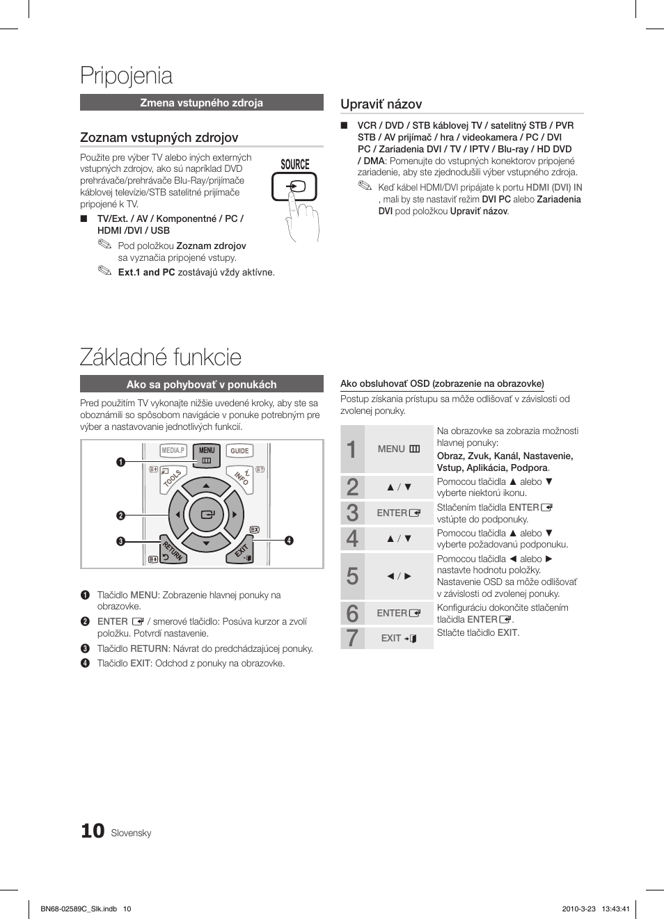 Pripojenia, Základné funkcie, Fav.ch p.mode dual mts | Samsung LE26C350D1W User Manual | Page 241 / 331