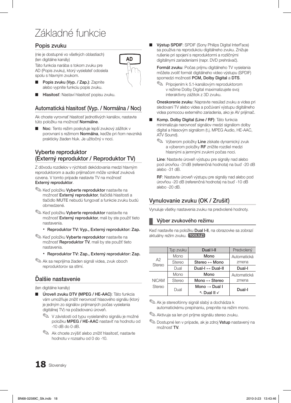 Základné funkcie, Fav.ch p.mode dual mts | Samsung LE26C350D1W User Manual | Page 249 / 331