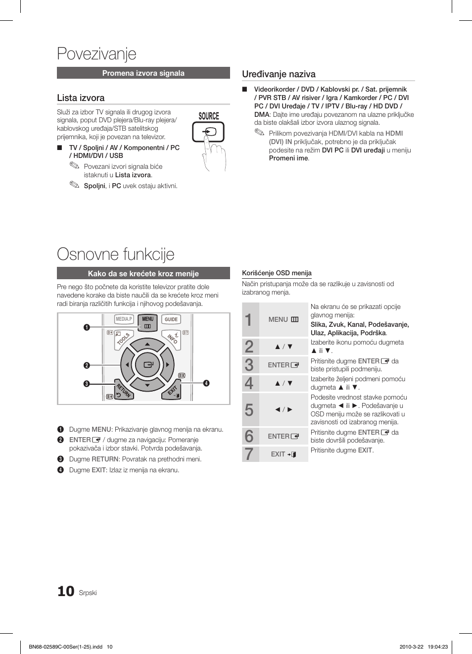 Povezivanje, Osnovne funkcije, Fav.ch p.mode dual mts | Samsung LE26C350D1W User Manual | Page 307 / 331