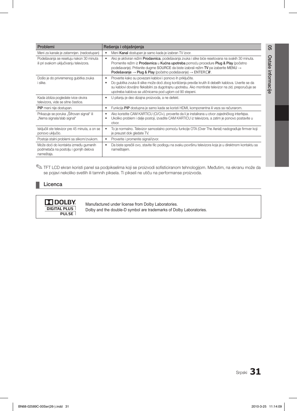 Licenca | Samsung LE26C350D1W User Manual | Page 328 / 331