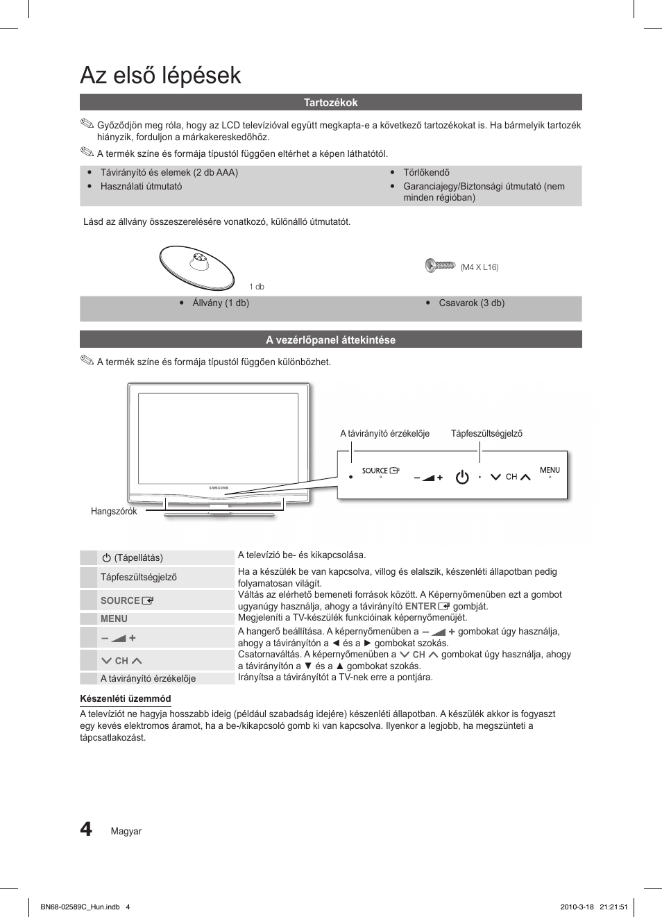 Az első lépések | Samsung LE26C350D1W User Manual | Page 37 / 331