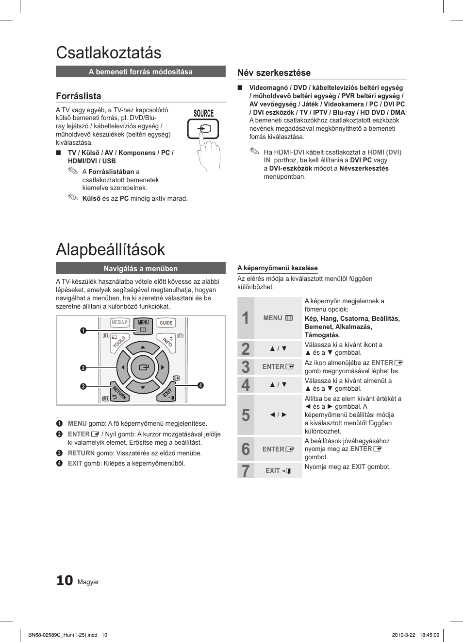 Csatlakoztatás, Alapbeállítások, Fav.ch p.mode dual mts | Samsung LE26C350D1W User Manual | Page 43 / 331