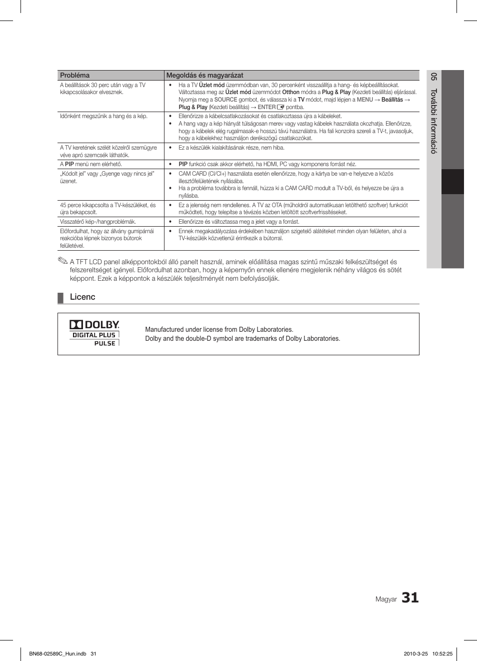 Licenc | Samsung LE26C350D1W User Manual | Page 64 / 331