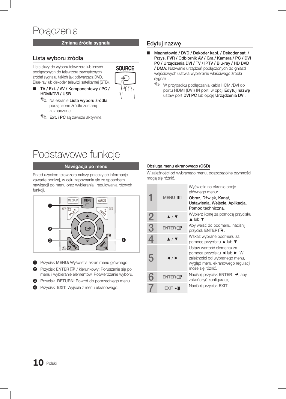 Połączenia, Podstawowe funkcje | Samsung LE26C350D1W User Manual | Page 76 / 331