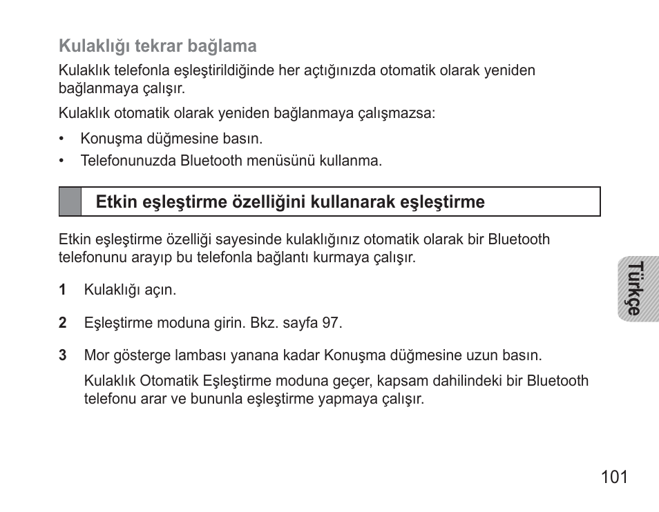 Etkin eşleştirme özelliğini kullanarak eşleştirme, Tü rkç e | Samsung BHM3500 User Manual | Page 104 / 173