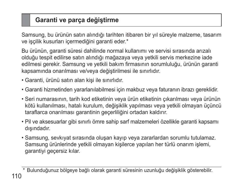 Garanti ve parça değiştirme | Samsung BHM3500 User Manual | Page 113 / 173