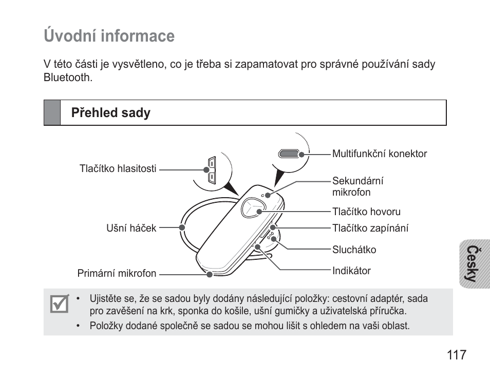 Úvodní informace, Přehled sady, Če sky | Samsung BHM3500 User Manual | Page 120 / 173