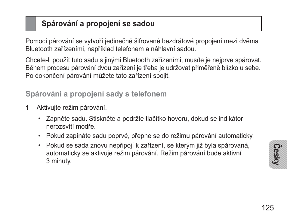 Spárování a propojení se sadou, Če sky | Samsung BHM3500 User Manual | Page 128 / 173