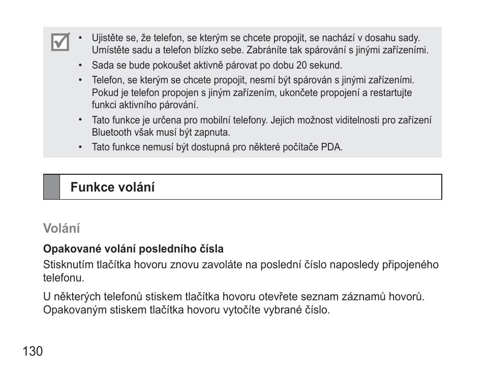 Funkce volání, Funkce volání volání | Samsung BHM3500 User Manual | Page 133 / 173