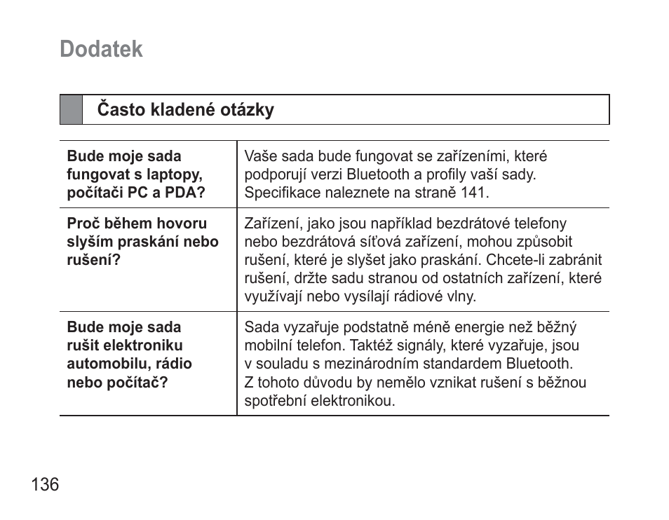 Dodatek, Často kladené otázky | Samsung BHM3500 User Manual | Page 139 / 173