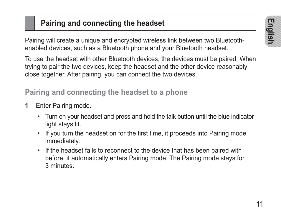 Pairing and connecting the headset, En glis h | Samsung BHM3500 User Manual | Page 14 / 173