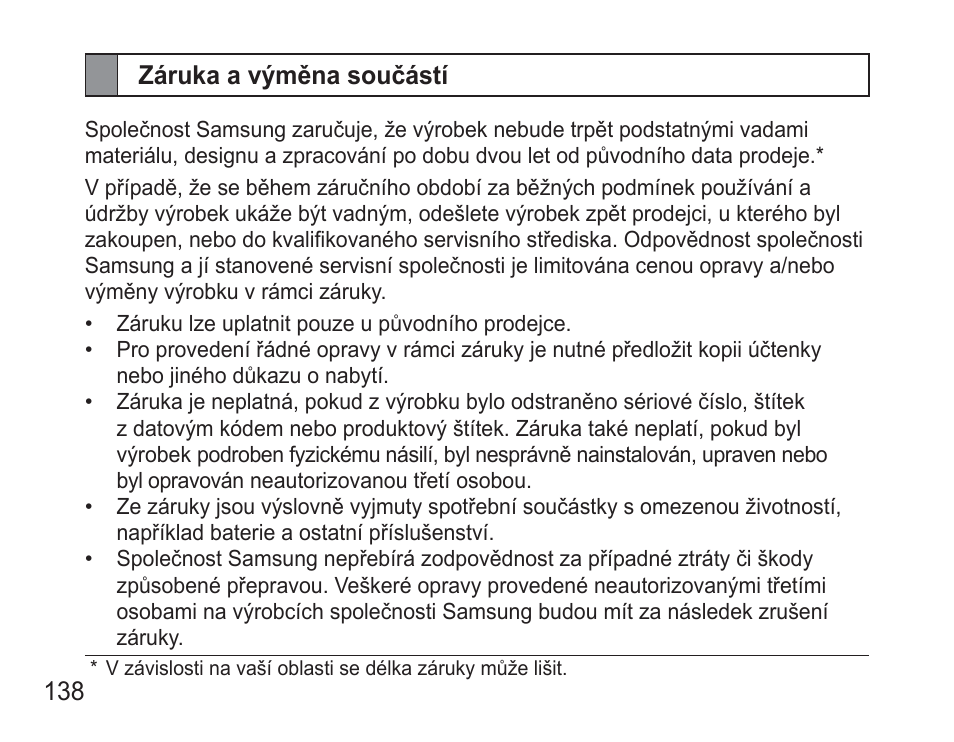 Záruka a výměna součástí | Samsung BHM3500 User Manual | Page 141 / 173