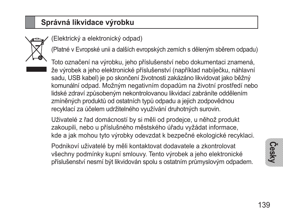 Správná likvidace výrobku, Če sky | Samsung BHM3500 User Manual | Page 142 / 173