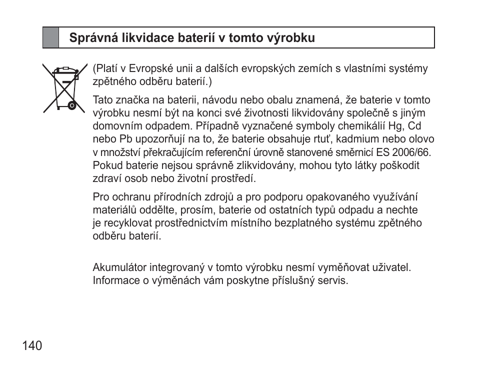 Správná likvidace baterií v tomto výrobku | Samsung BHM3500 User Manual | Page 143 / 173