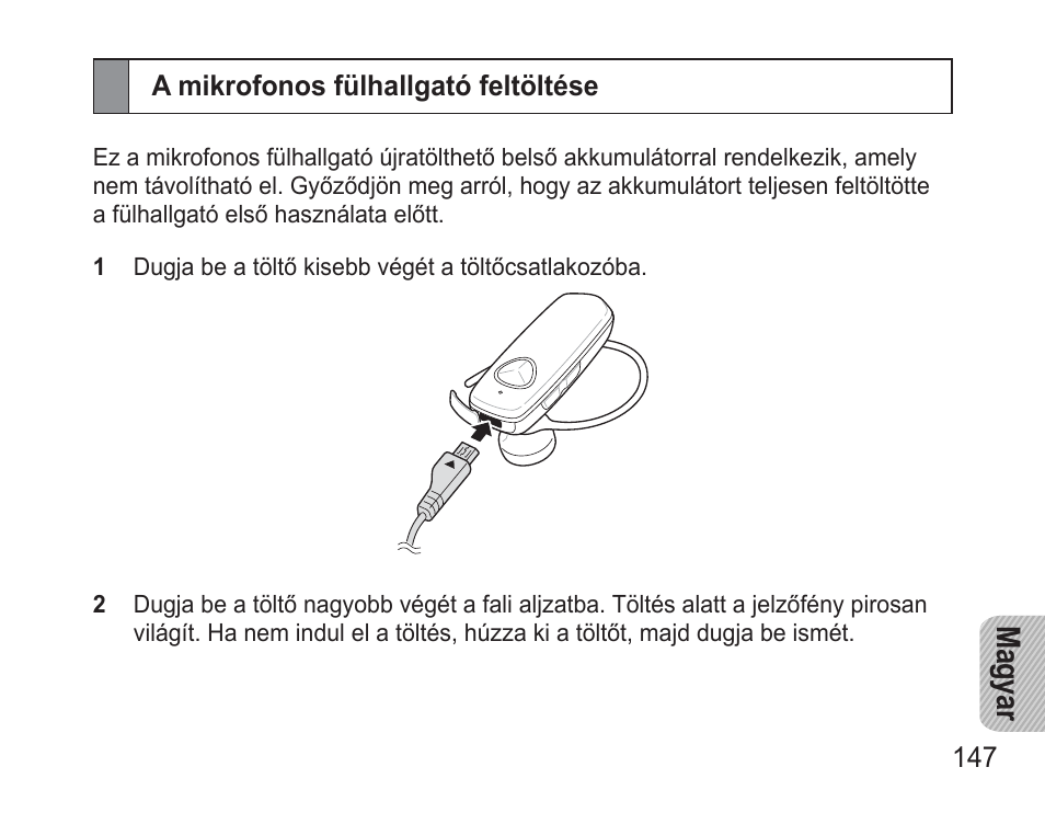 A mikrofonos fülhallgató feltöltése, Ma gy ar | Samsung BHM3500 User Manual | Page 150 / 173