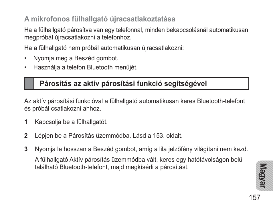Párosítás az aktív párosítási funkció segítségével, Ma gy ar | Samsung BHM3500 User Manual | Page 160 / 173