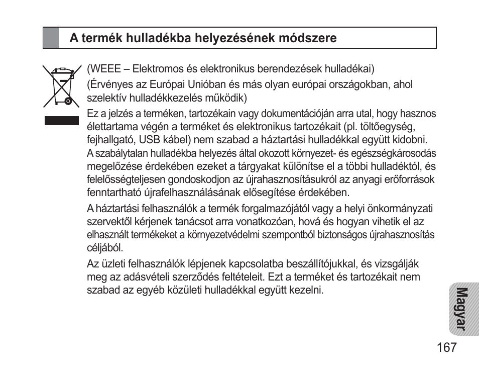 A termék hulladékba helyezésének módszere, Ma gy ar | Samsung BHM3500 User Manual | Page 170 / 173