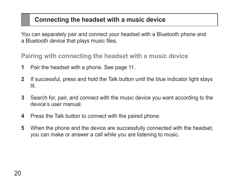 Connecting the headset with a music device | Samsung BHM3500 User Manual | Page 23 / 173