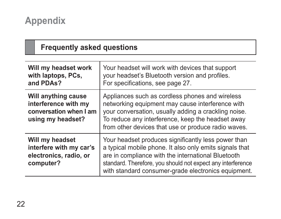 Appendix, Frequently asked questions | Samsung BHM3500 User Manual | Page 25 / 173