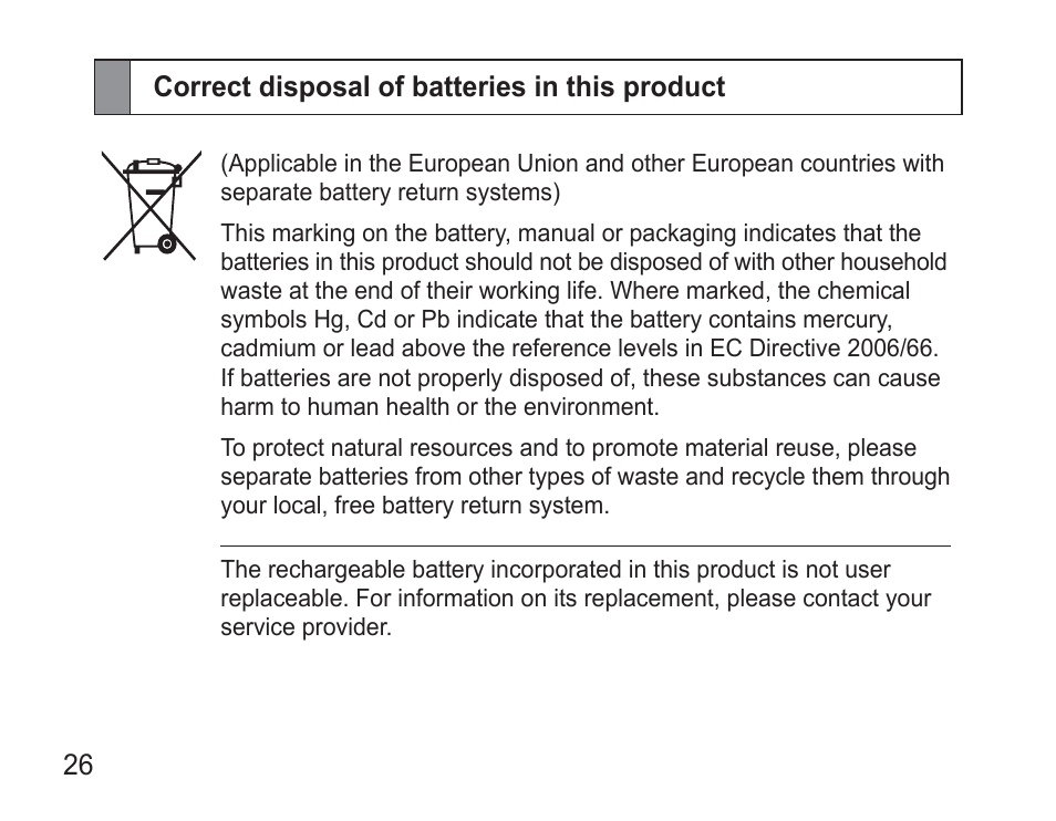 Correct disposal of batteries in this product | Samsung BHM3500 User Manual | Page 29 / 173