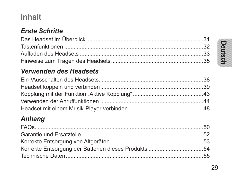 Deutsch, Inhalt, De uts ch | Samsung BHM3500 User Manual | Page 32 / 173