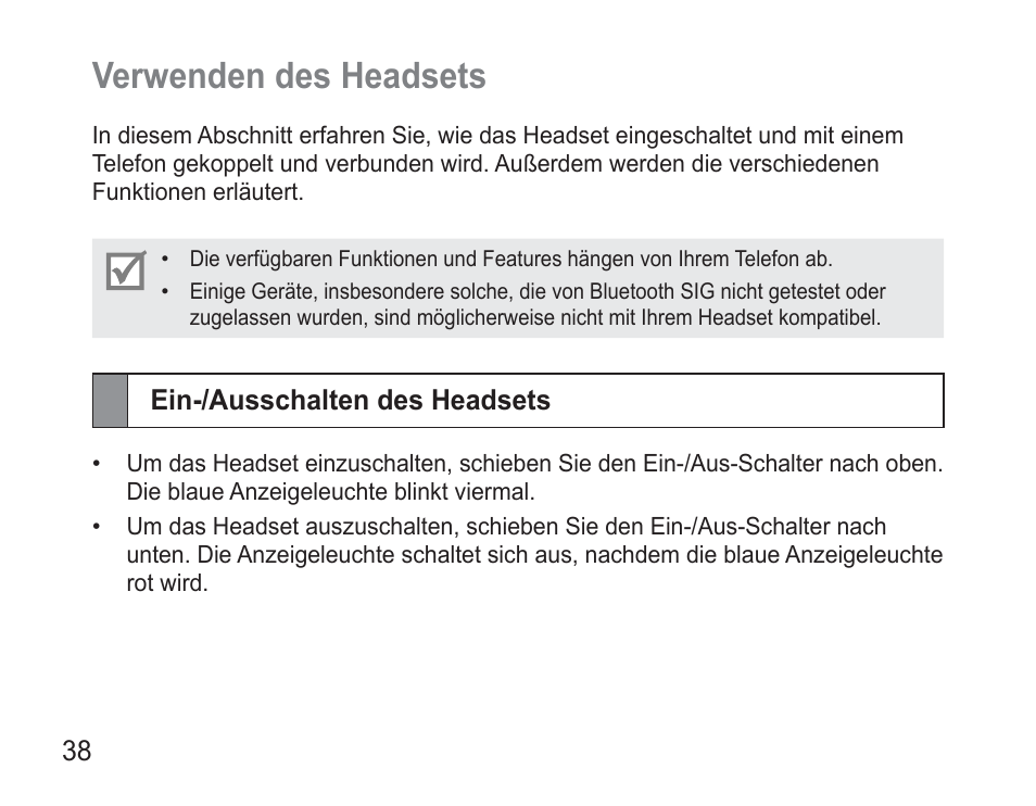 Verwenden des headsets, Ein-/ausschalten des headsets, Verwenden.des.headsets | Samsung BHM3500 User Manual | Page 41 / 173