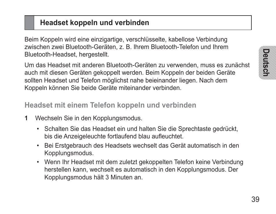 Headset koppeln und verbinden, De uts ch | Samsung BHM3500 User Manual | Page 42 / 173