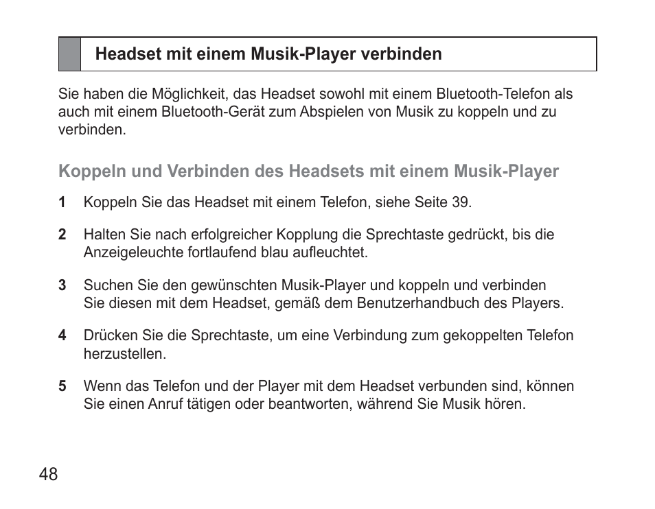 Headset mit einem musik-player verbinden | Samsung BHM3500 User Manual | Page 51 / 173