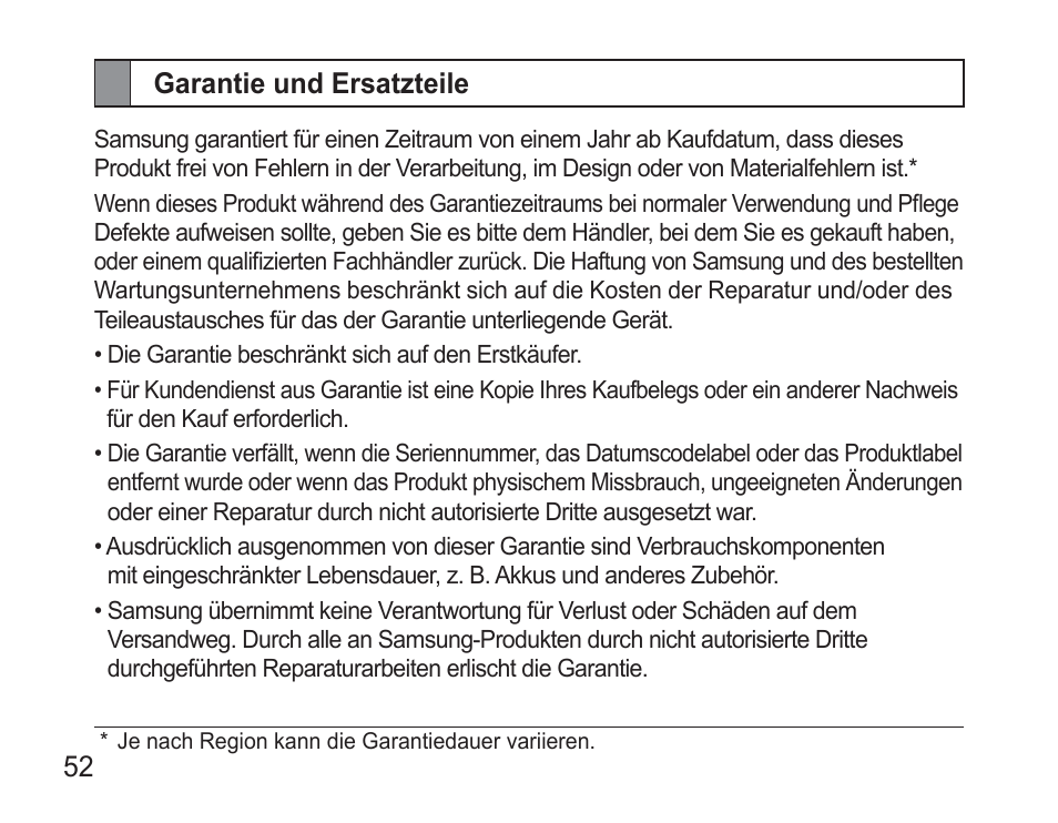 Garantie und ersatzteile | Samsung BHM3500 User Manual | Page 55 / 173