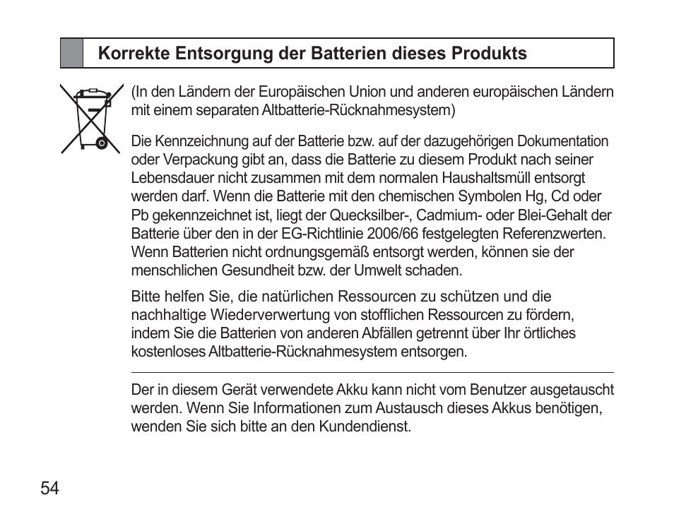 Korrekte entsorgung der batterien dieses produkts | Samsung BHM3500 User Manual | Page 57 / 173