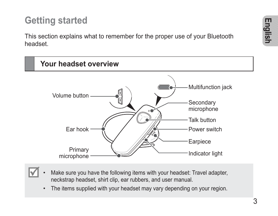 Getting started, Your headset overview, Getting.started | En glis h | Samsung BHM3500 User Manual | Page 6 / 173