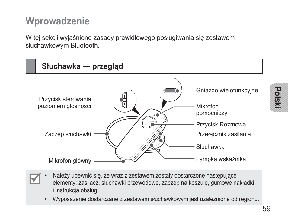 Wprowadzenie, Słuchawka — przegląd, Po lsk i | Samsung BHM3500 User Manual | Page 62 / 173