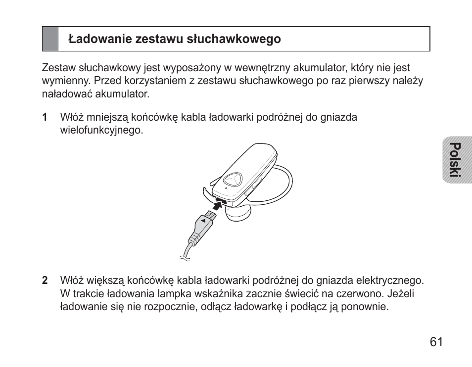 Ładowanie zestawu słuchawkowego, Po lsk i | Samsung BHM3500 User Manual | Page 64 / 173