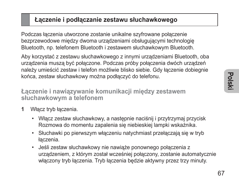 Łączenie i podłączanie zestawu słuchawkowego, Po lsk i | Samsung BHM3500 User Manual | Page 70 / 173