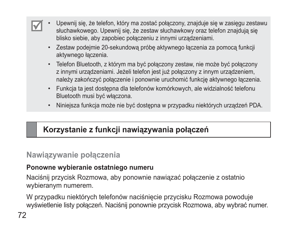 Korzystanie z funkcji nawiązywania połączeń | Samsung BHM3500 User Manual | Page 75 / 173