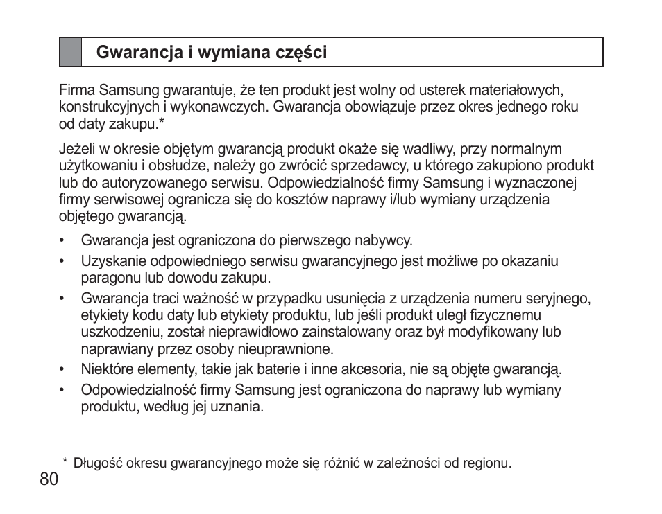 Gwarancja i wymiana części | Samsung BHM3500 User Manual | Page 83 / 173