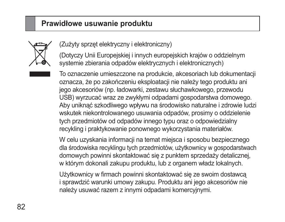 Prawidłowe usuwanie produktu | Samsung BHM3500 User Manual | Page 85 / 173