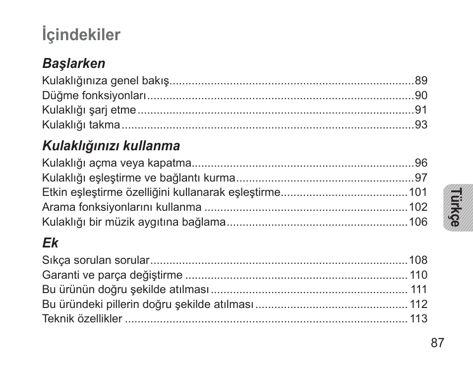 Türkçe, Içindekiler, Tü rkç e | Samsung BHM3500 User Manual | Page 90 / 173