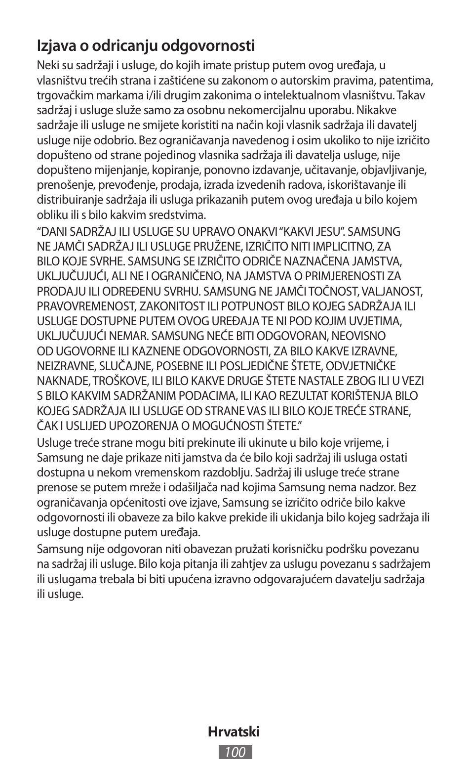 Izjava o odricanju odgovornosti | Samsung GT-N5110 User Manual | Page 101 / 558