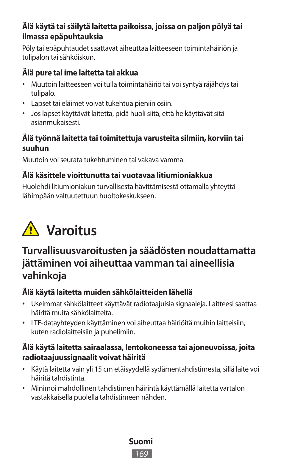 Varoitus | Samsung GT-N5110 User Manual | Page 170 / 558