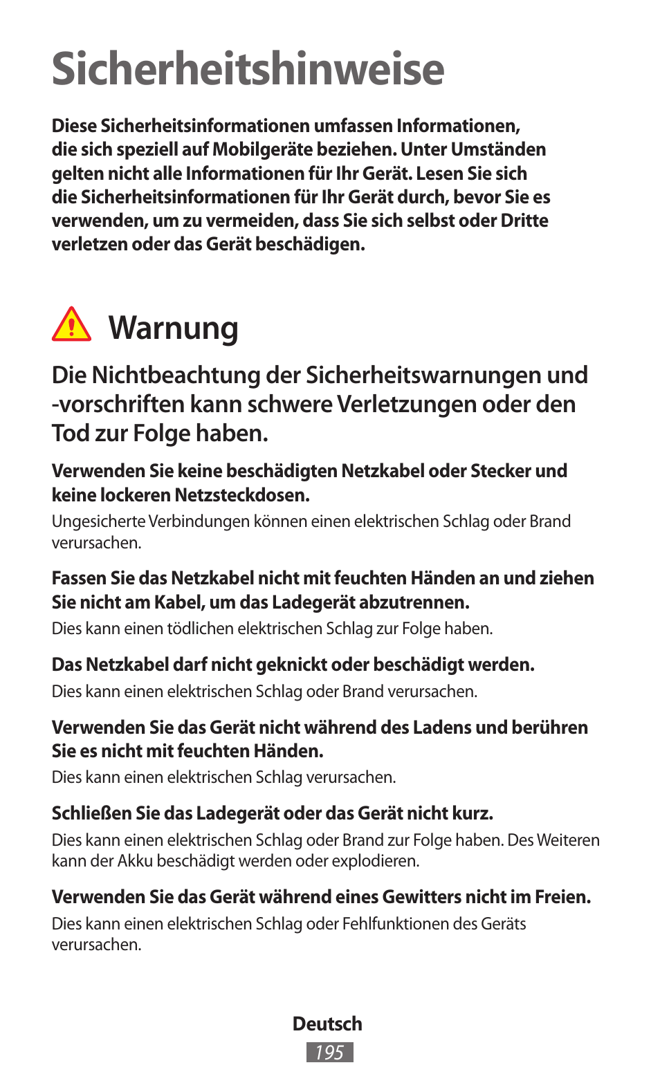 Deutsch, Sicherheitshinweise, Warnung | Samsung GT-N5110 User Manual | Page 196 / 558