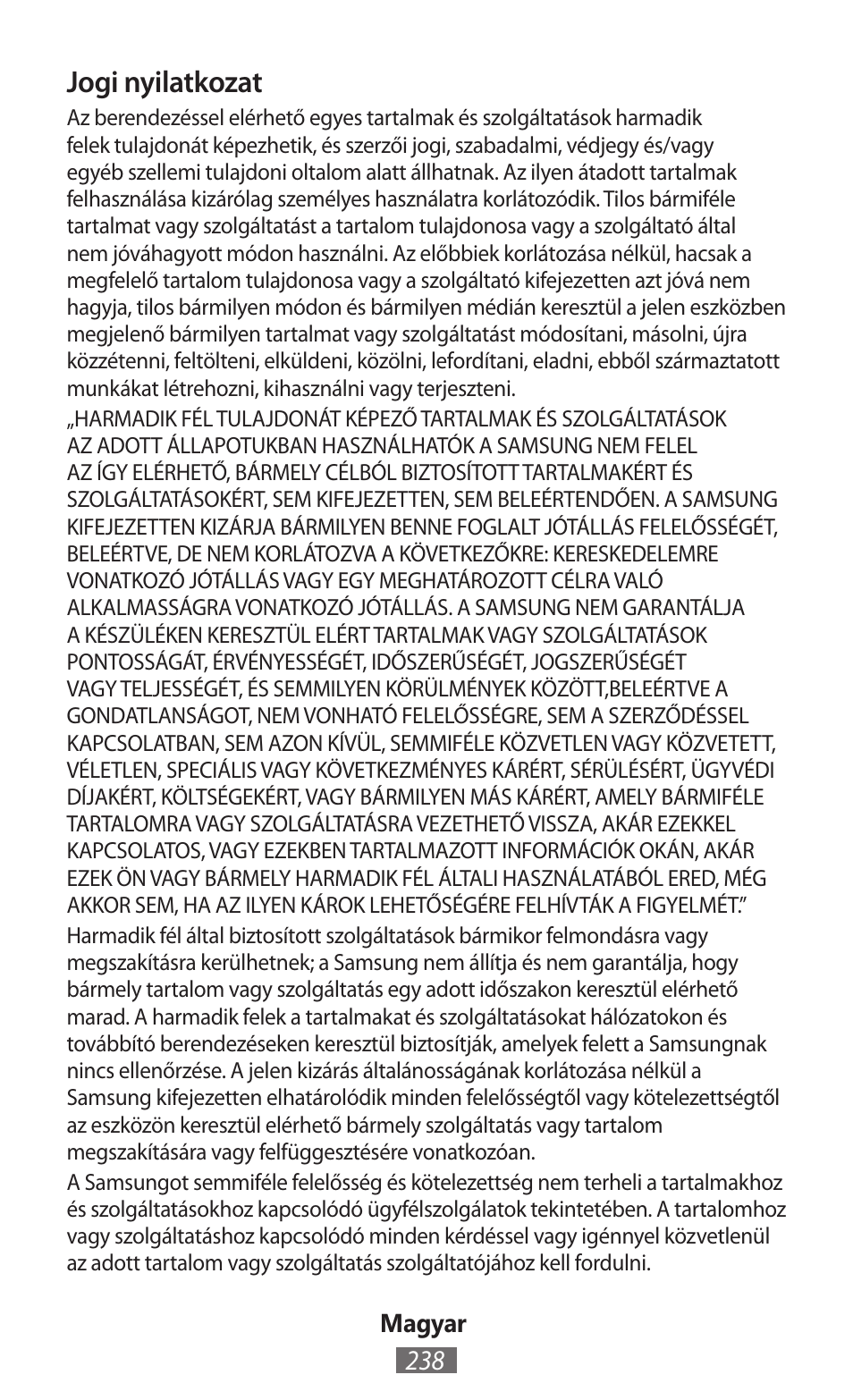 Jogi nyilatkozat | Samsung GT-N5110 User Manual | Page 239 / 558